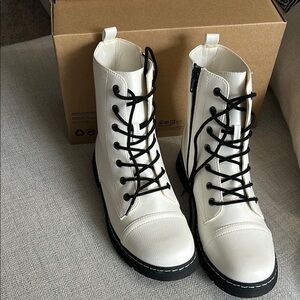 White Lace-Up Ankle Boots